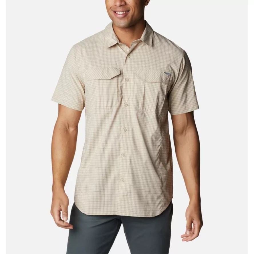 Ancient Fossil/Quiet Grid Columbia Sale Men's Silver Ridge Lite Plaid Short Sleeve Shirt