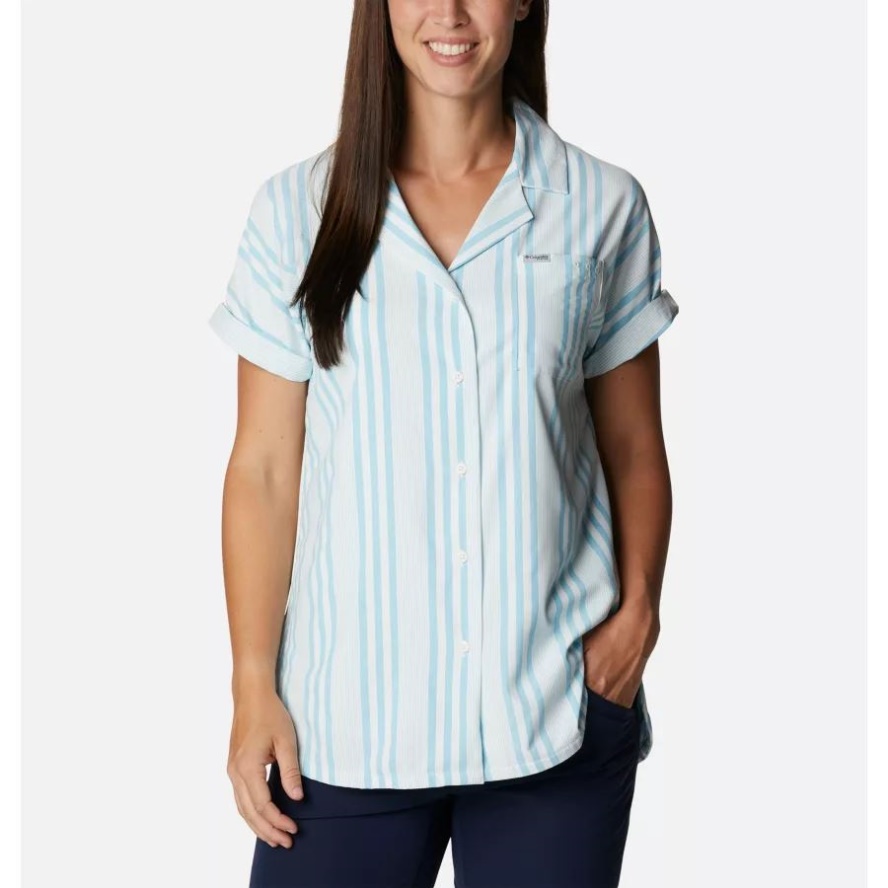 Atoll Stripe Women's Sun Drifter Woven Short Sleeve Shirt Columbia Sale