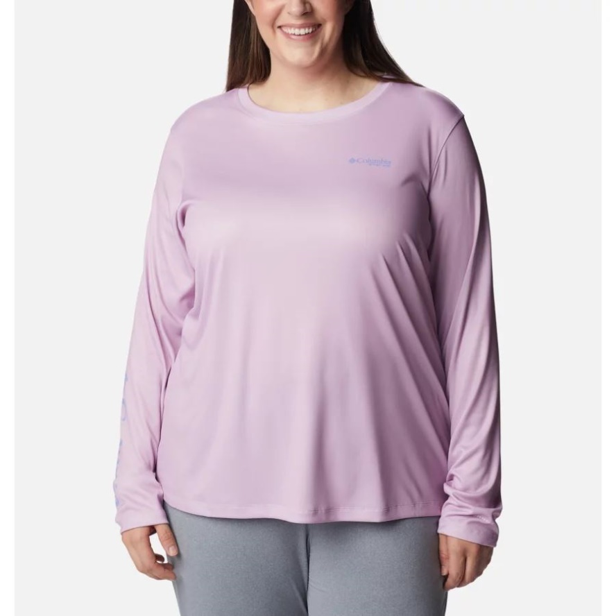 Aura/Serenity Women's PFG Tidal Tee Island Time Long Sleeve Shirt Plus Size Columbia Sale