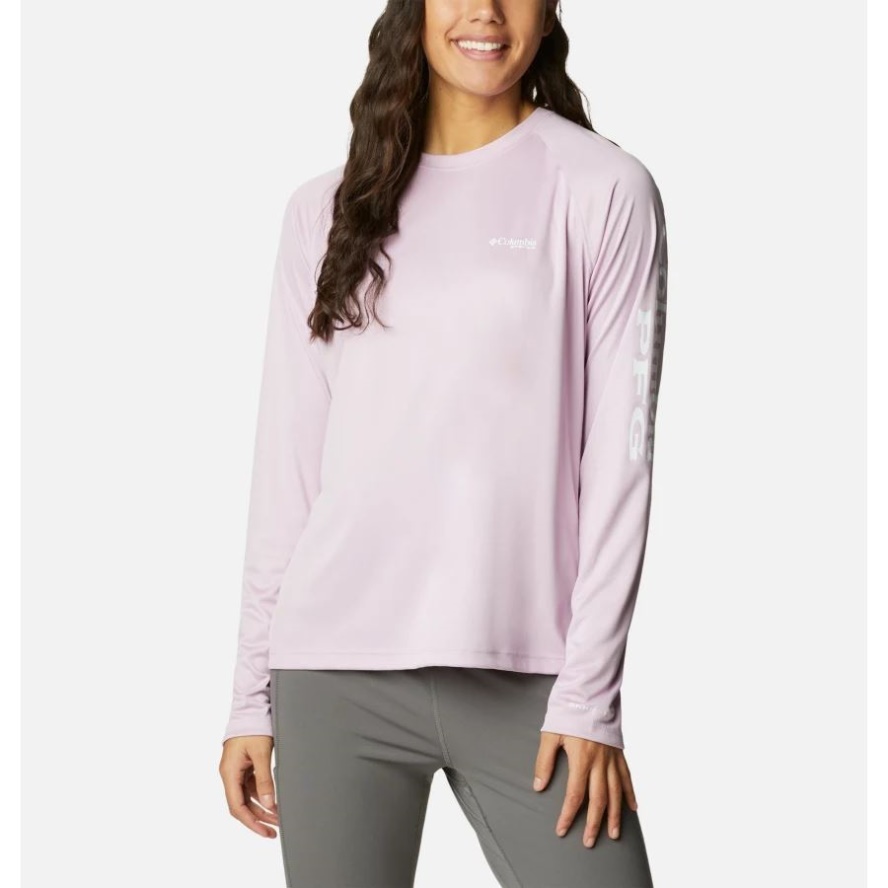 Aura/White Logo Women's PFG Tidal Tee II Long Sleeve Shirt Columbia Sale