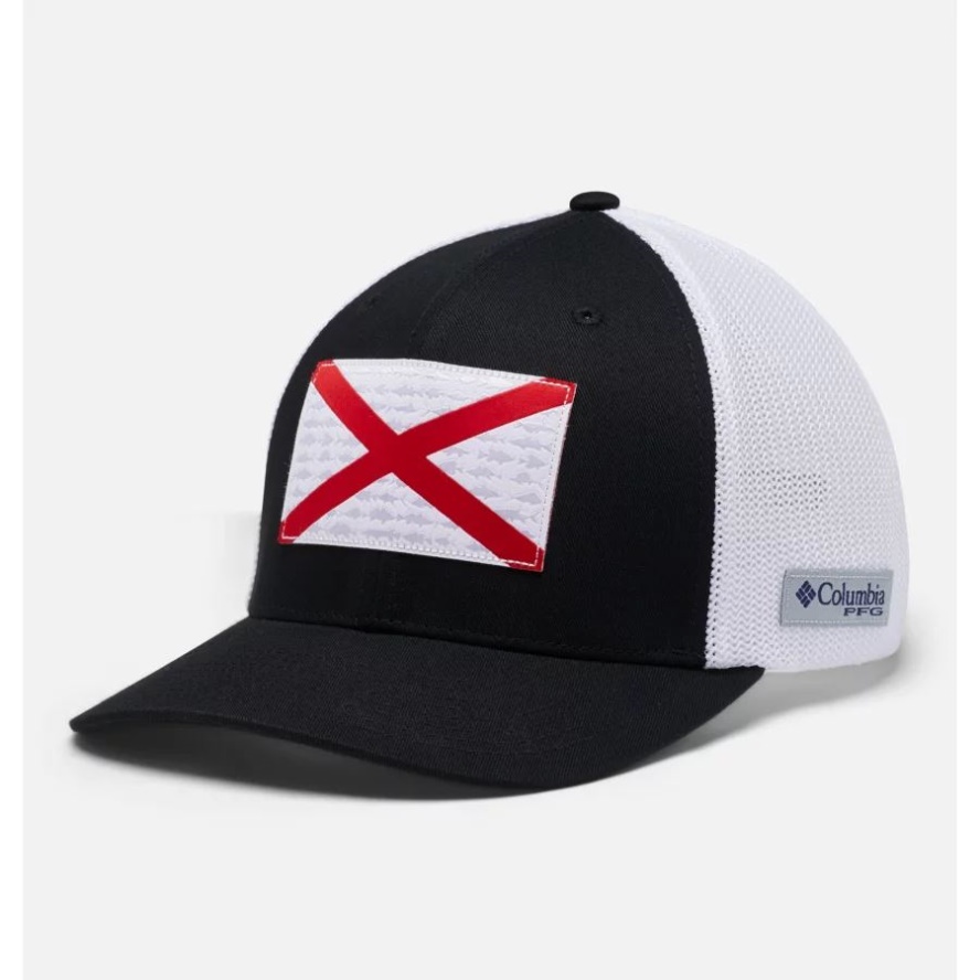 Black/Alabama Flag Columbia Sale PFG Fish Flag Mesh Ball Cap High Crown