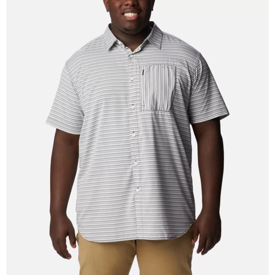 Black Basic Stripe Men's Twisted Creek III Short Sleeve Shirt Big Columbia Sale