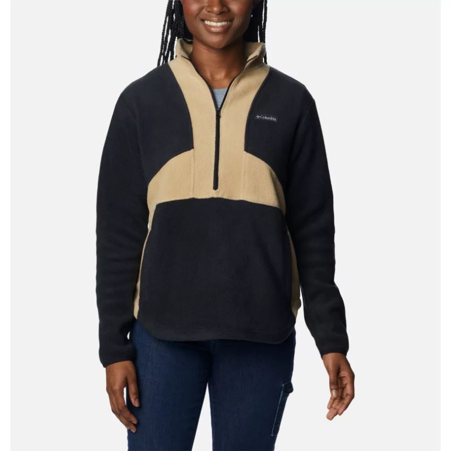 Black/Beach Columbia Sale Brand Women's Benton Springs Colorblock Half Zip Fleece Pullover