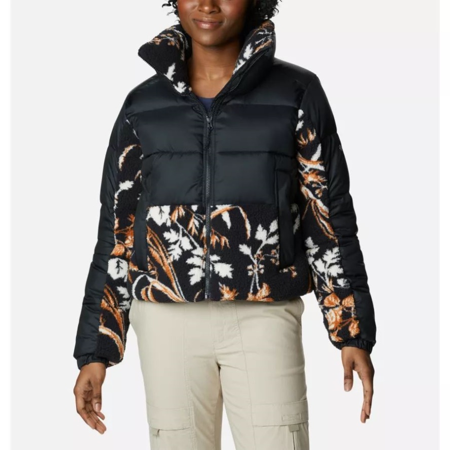 Black/Black Fallgrass Print Columbia Sale Women's Leadbetter Point Sherpa Hybrid Jacket