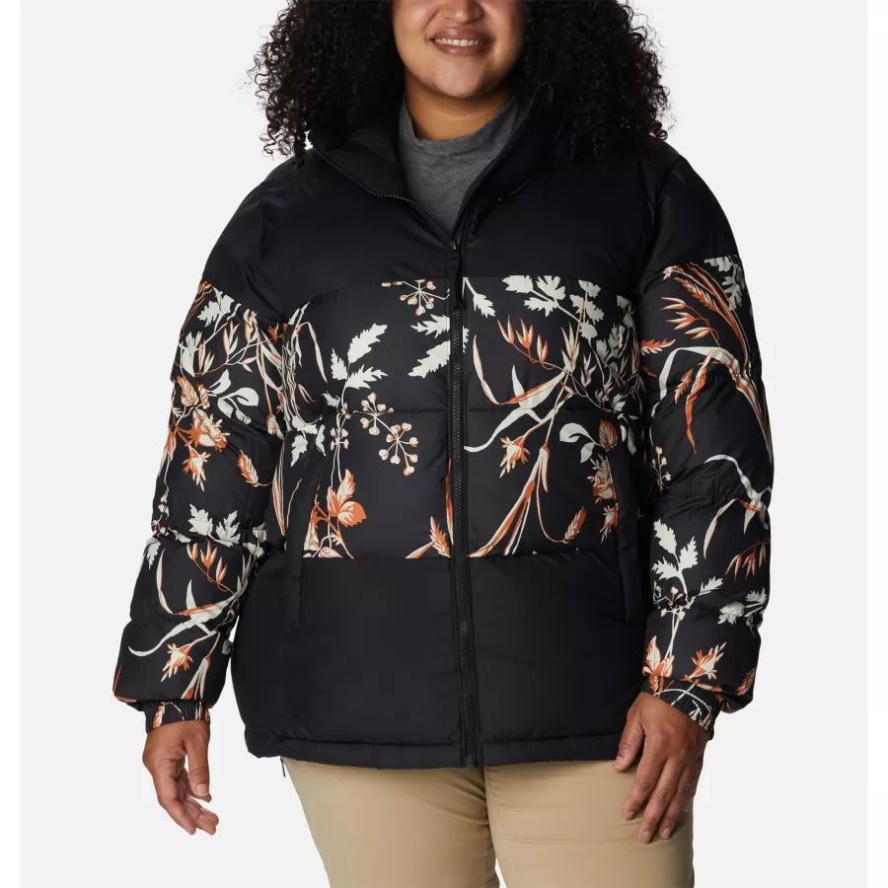 Black/Black Fallgrass Print Women's Pike Lake II Insulated Jacket Plus Size Columbia Sale
