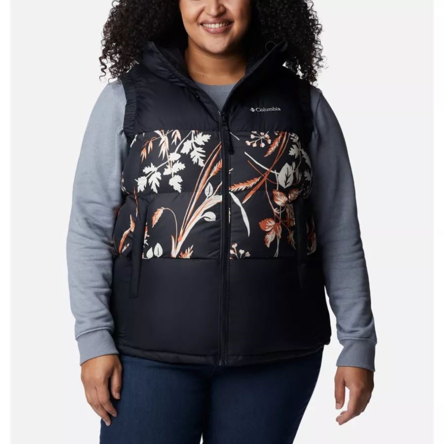 Black/Black Fallgrass Print Women's Pike Lake II Insulated Vest Plus Size Columbia Sale
