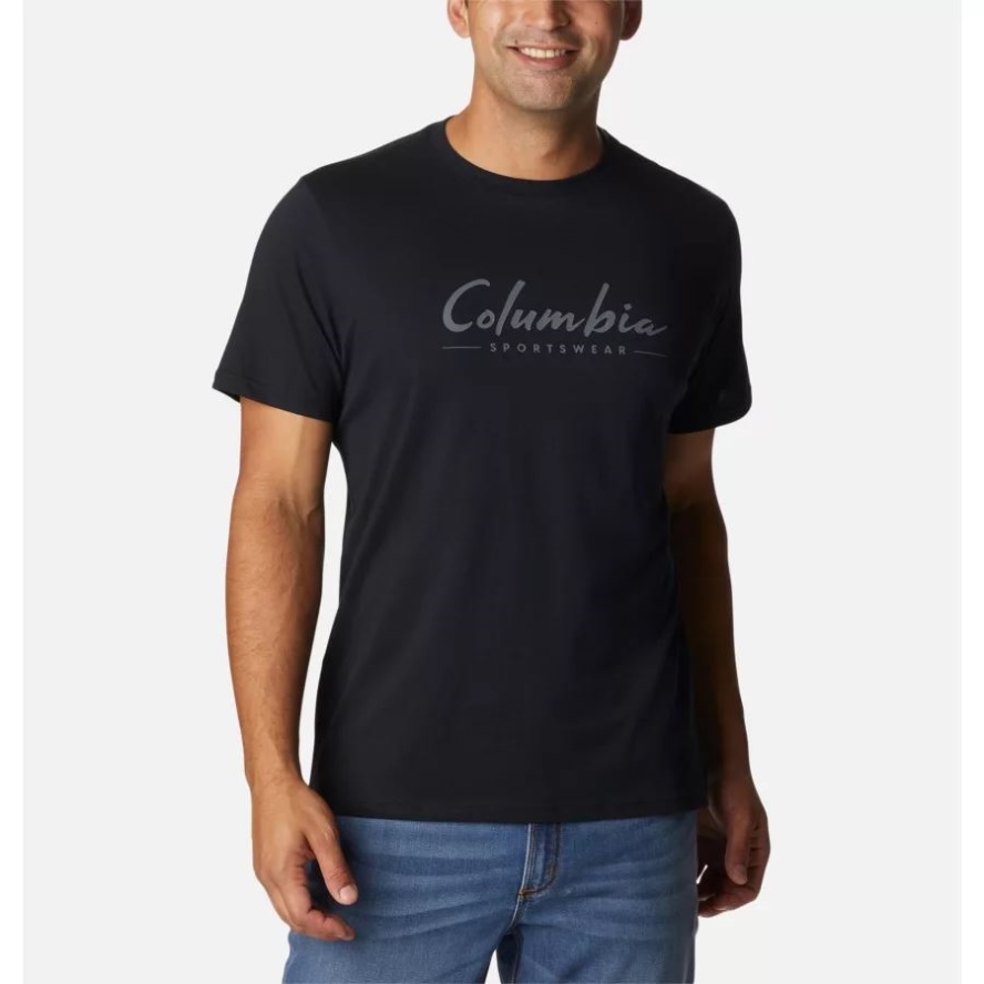 Black/Brushed Logo Columbia Sale Men's CSC Graphic Casual Organic Cotton T-shirt