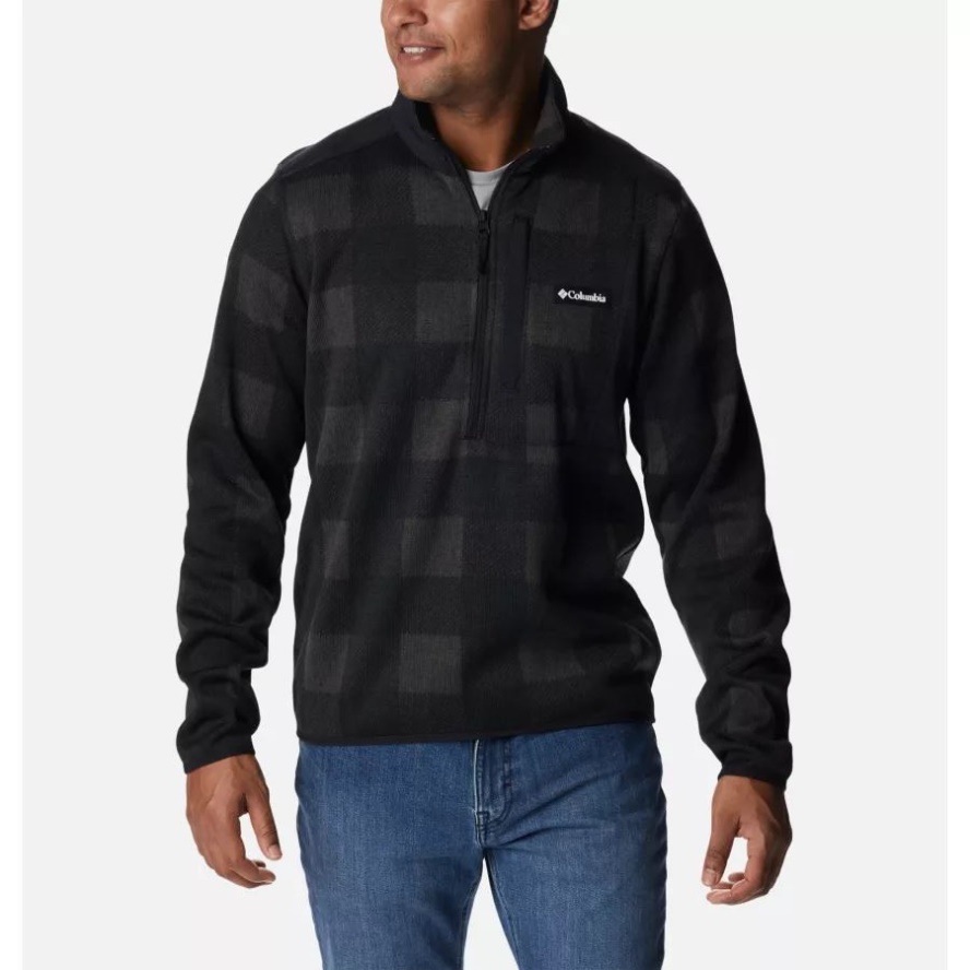 Black Buffalo Check Print Men's Sweater Weather II Printed Fleece Half Zip Pullover Columbia Sale
