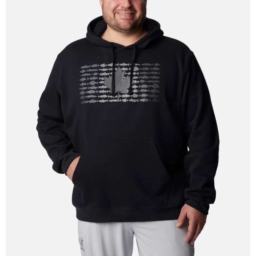 Black/City Grey Canada Men's PFG Fish Flag II Hoodie Big Columbia Sale