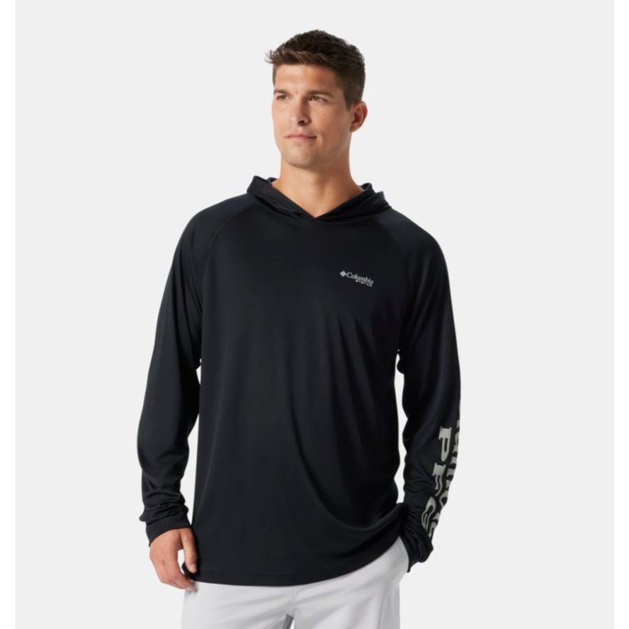 Black/Cool Grey Logo Men's PFG Terminal Tackle Hoodie Columbia Sale
