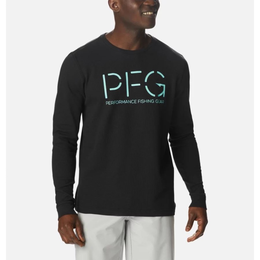 Black/Gulf Stream Men's PFG Utility Hook Waffle Long Sleeve Shirt Columbia Sale