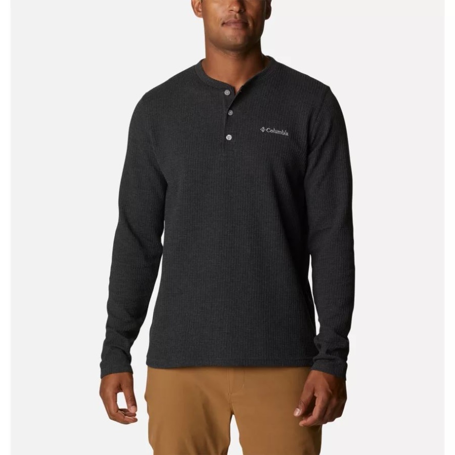 Black Heather Men's Pine Peak Waffle Long Sleeve Henley Columbia Sale