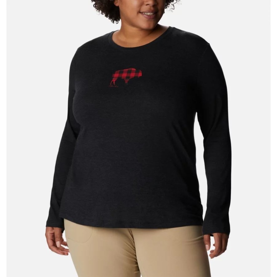 Black Heather/Range Roam Print Columbia Sale Women's Hidden Haven Long Sleeve Tee Plus Size