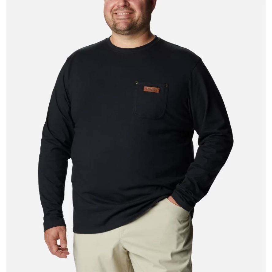 Black Men's PHG Roughtail Work Long Sleeve Pocket T-Shirt Big Columbia Sale