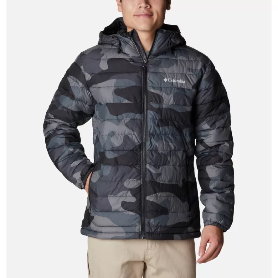 Black Mod Camo Print Columbia Sale Men's Powder Lite Hooded Insulated Jacket