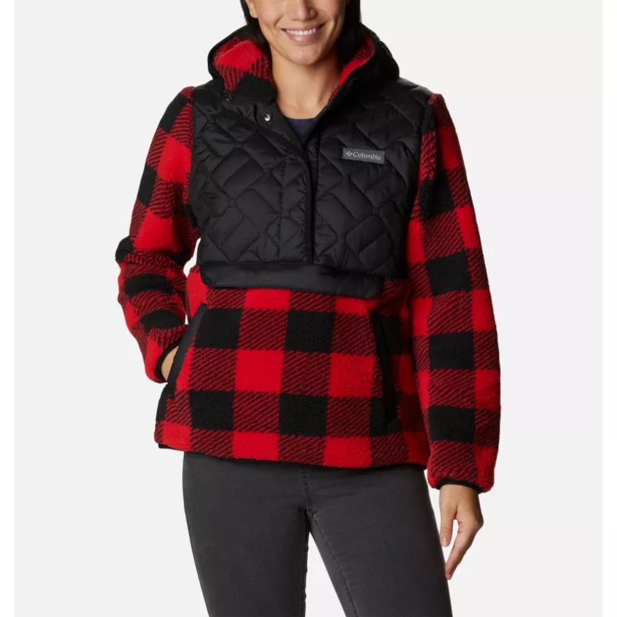 Black/Red Lily Check Columbia Sale Women's Sweet View Fleece Hooded Pullover