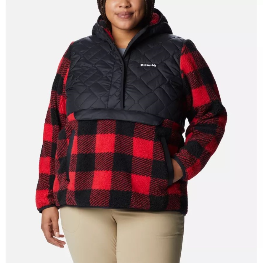 Black/Red Lily Check Columbia Sale Women's Sweet View Hooded Fleece Pullover Plus Size