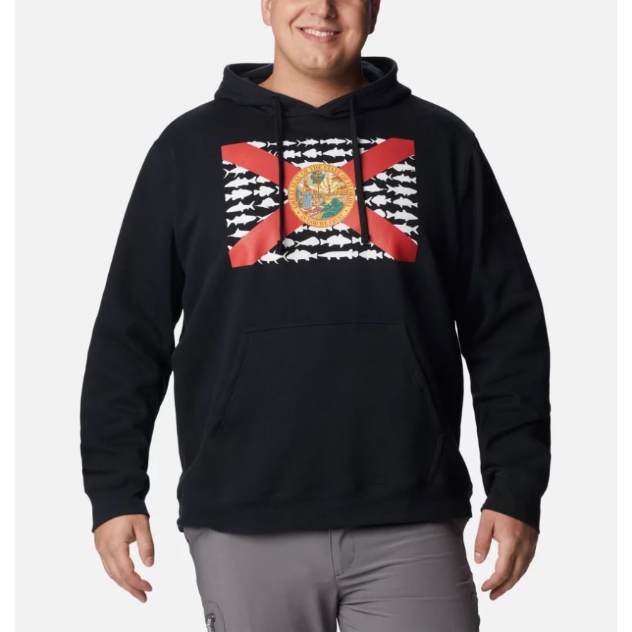 Black/Red Spark Florida Men's PFG Fish Flag II Hoodie Big Columbia Sale