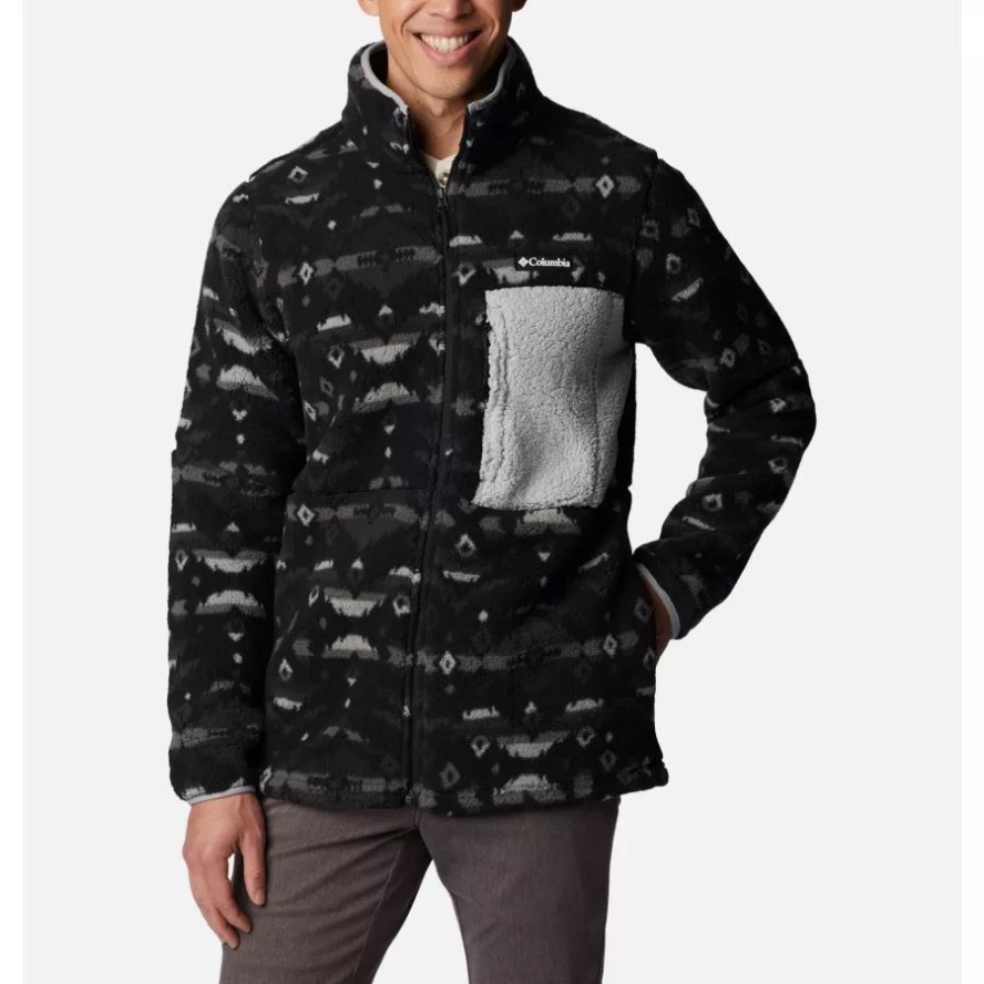 Black Rocky Mountain Print Men's Mountainside Printed Fleece Jacket Columbia Sale
