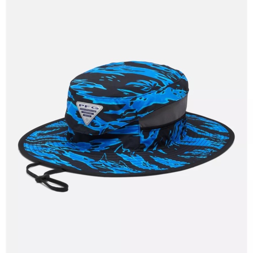 Black/Rough Waves Print PFG Super Backcast Booney Hat Columbia Sale
