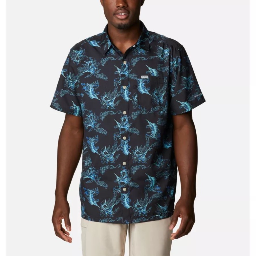 Black Sails Away Print Men's PFG Super Slack Tide Camp Shirt Columbia Sale