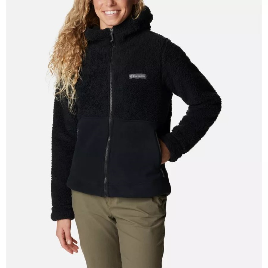 Black Women's Winter Pass Sherpa Hooded Full Zip Fleece Jacket Columbia Sale
