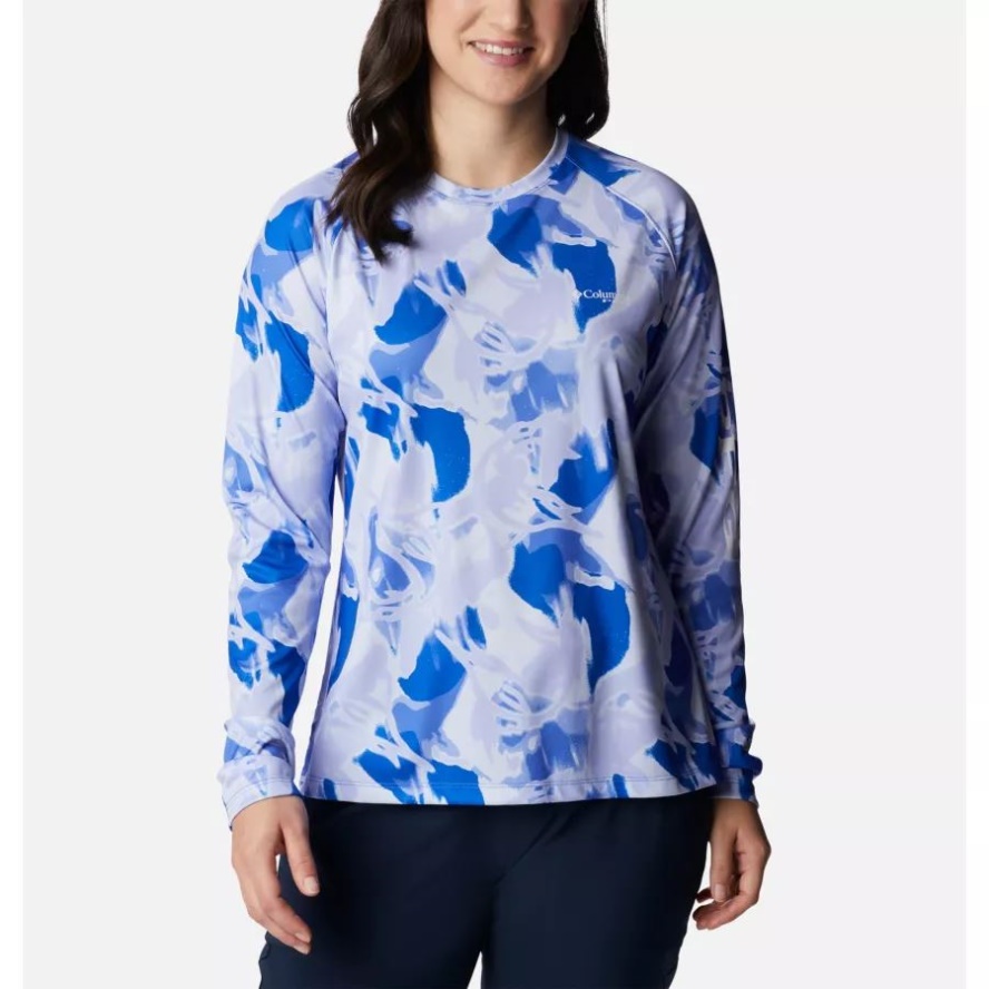 Blue Macaw/Auroras Print Columbia Sale Women's PFG Super Tidal Tee Long Sleeve