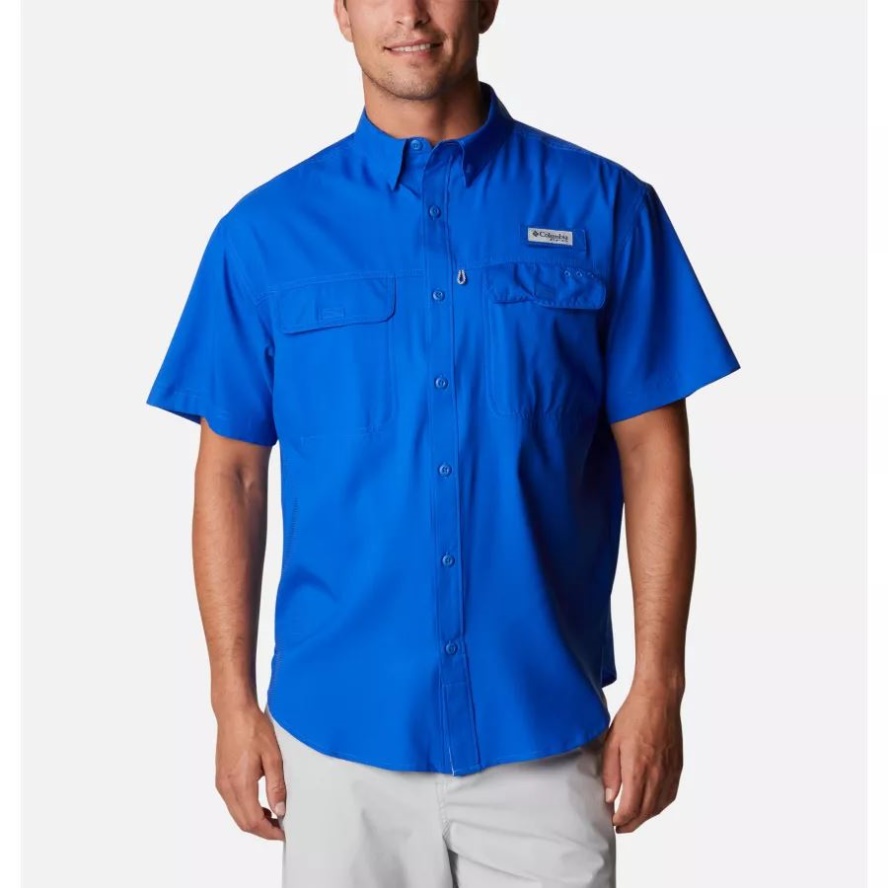 Blue Macaw Columbia Sale Men's PFG Skiff Guide Woven Short Sleeve Shirt