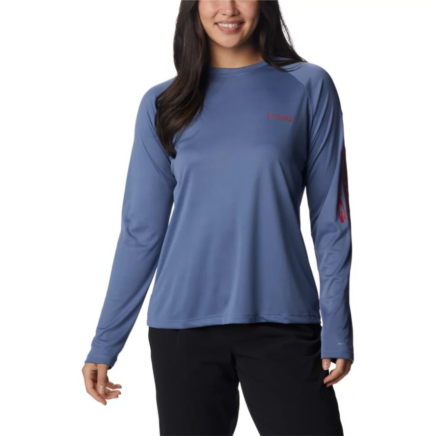 Bluestone/Red Spark Logo Columbia Sale Women's PFG Tidal Tee II Long Sleeve Shirt