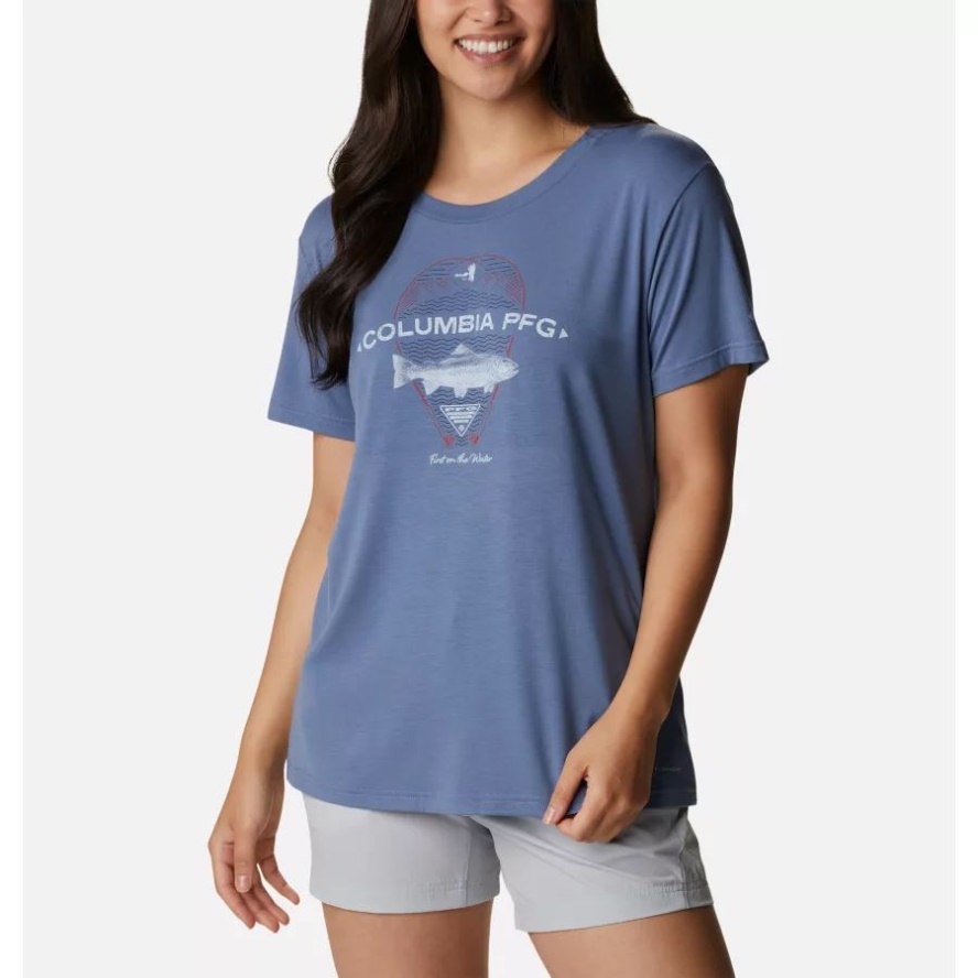 Bluestone/Trout Columbia Sale Women's Slack Water Graphic Short Sleeve Shirt