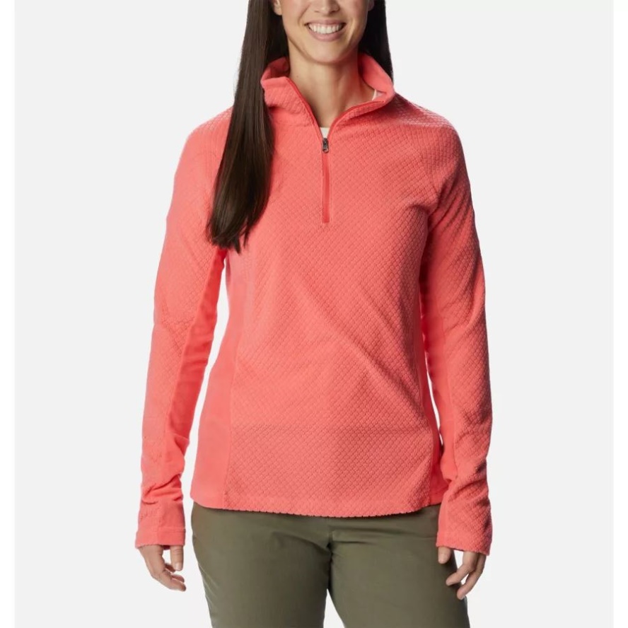 Blush Pink Quilt Pattern Women's Glacial IV 1/2 Zip Patterned Print Columbia Sale