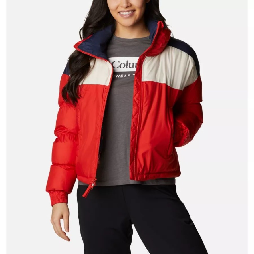 Bold Orange/Chalk/Nocturnal Columbia Sale Women's Pike Lake Insulated Cropped Puffer Jacket