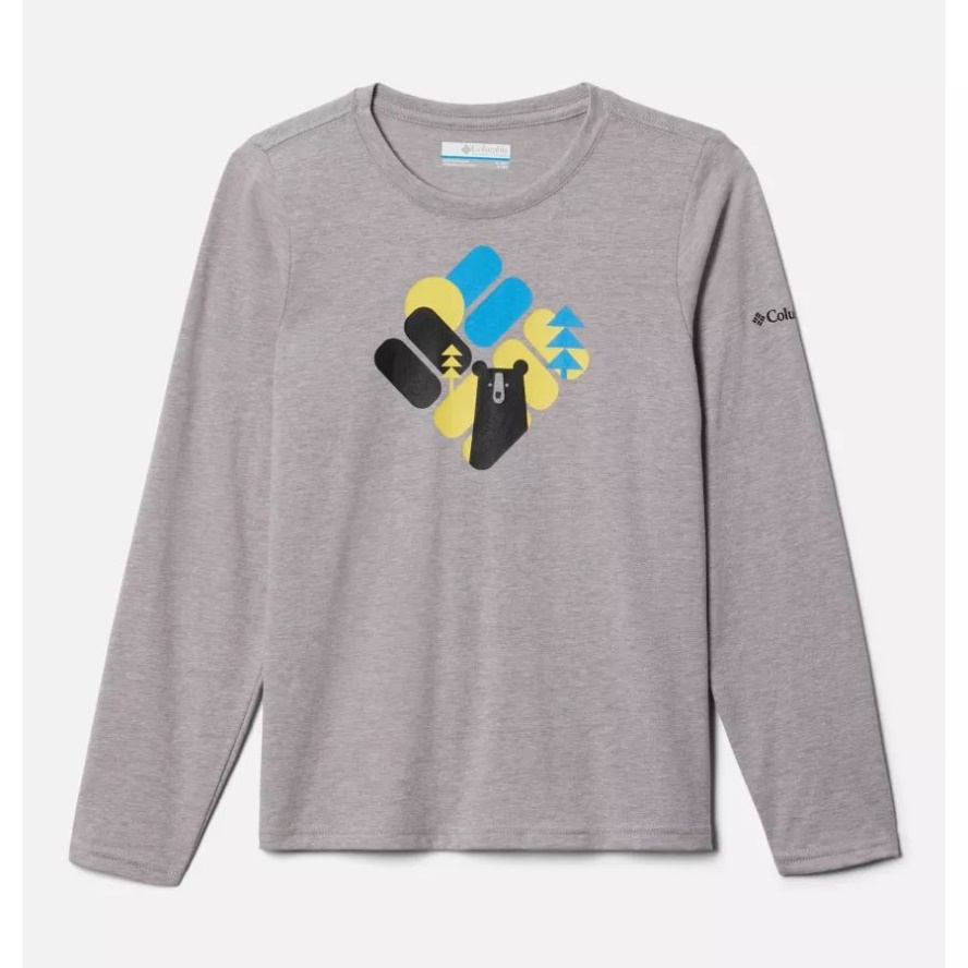 Boys' Dobson Pass Long Sleeve Graphic T-Shirt Columbia Sale Grey Heather/Bearly Hidden Columbia Sale