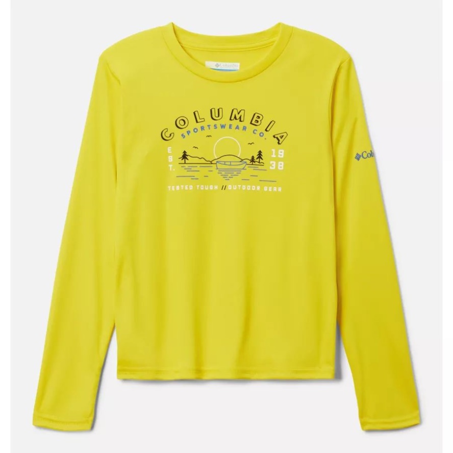 Boys' Grizzly Peak Long Sleeve Graphic T-Shirt Laser Lemon/Shoreline Scape Columbia Sale