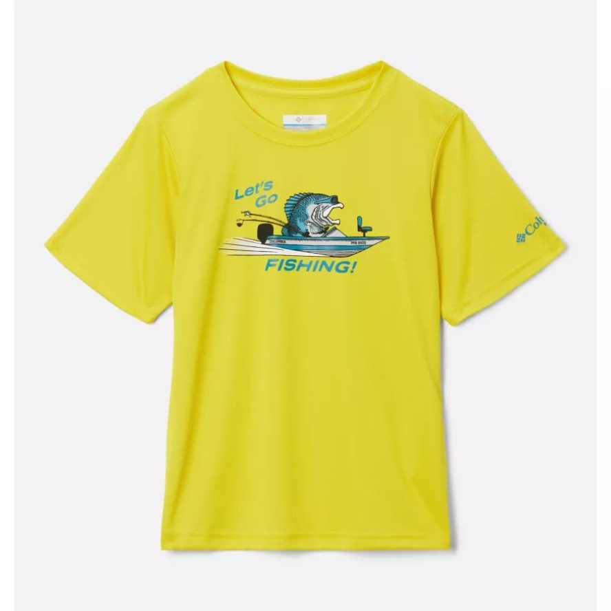 Boys' PFG Terminal Tackle LGF Short Sleeve Shirt Columbia Sale Laser Lemon/Y LGF Bass Boat