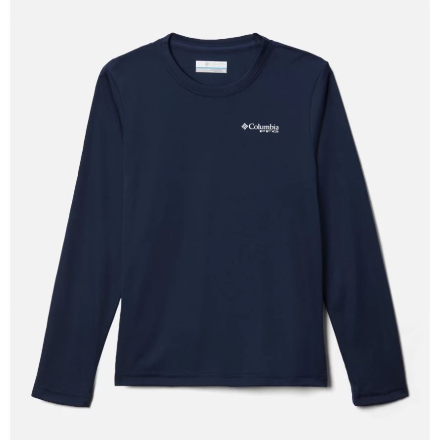 Boys' PFG Terminal Tackle University Long Sleeve Shirt Columbia Sale Collegiate Navy/White - Bass