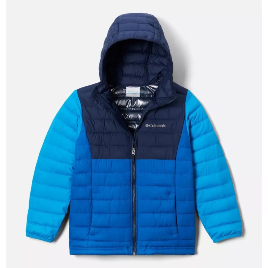 Boys' Powder Lite Hooded Jacket Bright Indigo/Coll Navy/Compass Blue Columbia Sale