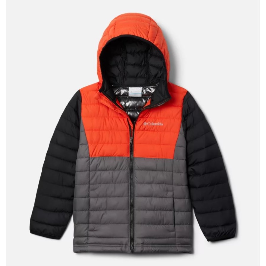Boys' Powder Lite Hooded Jacket City Grey/Red Quartz/Black Columbia Sale