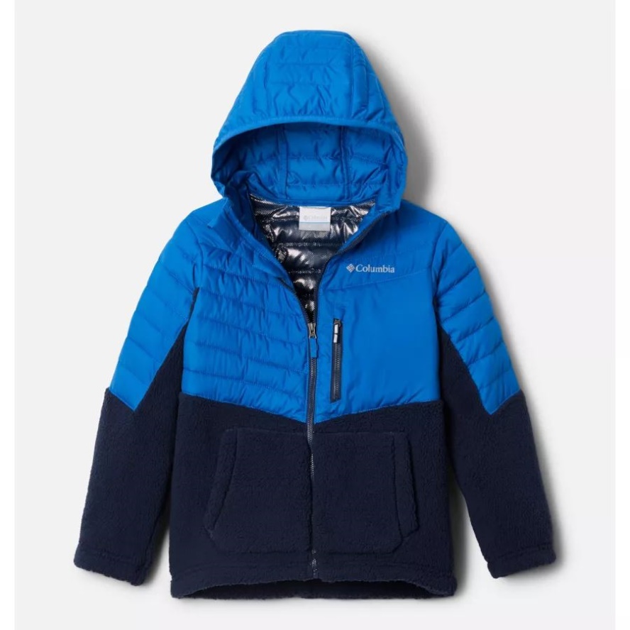 Boys' Powder Lite Novelty Hooded Jacket Bright Indigo/Collegiate Navy Columbia Sale