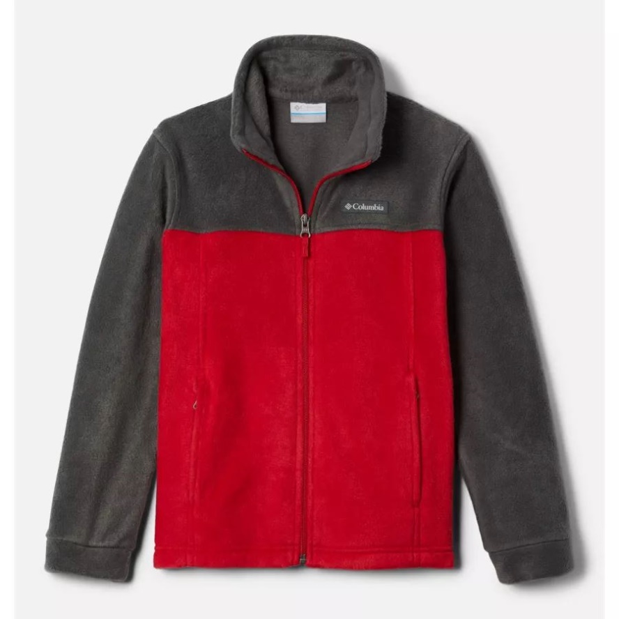 Boys' Steens Mountain II Fleece Jacket Shark/Mountain Red Columbia Sale