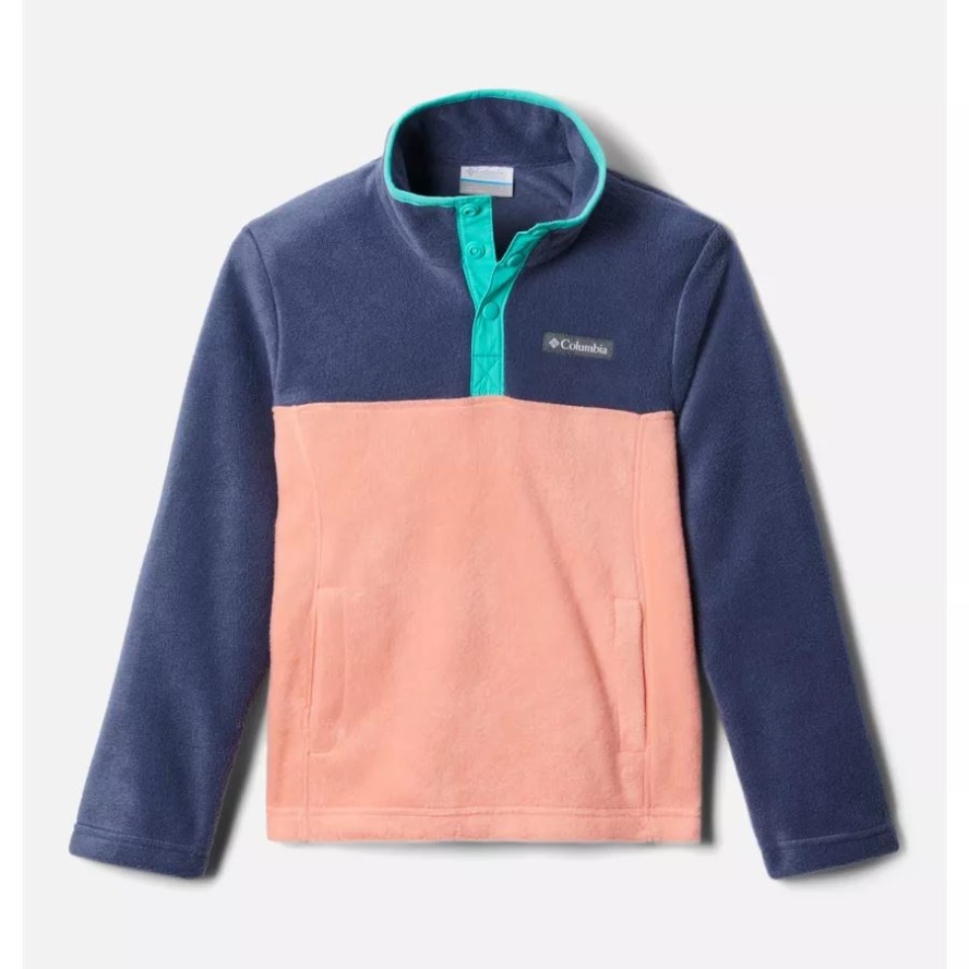 Boys' Steens Mountain1/4 Snap Fleece Pull-Over Columbia Sale Coral Reef/Nocturnal