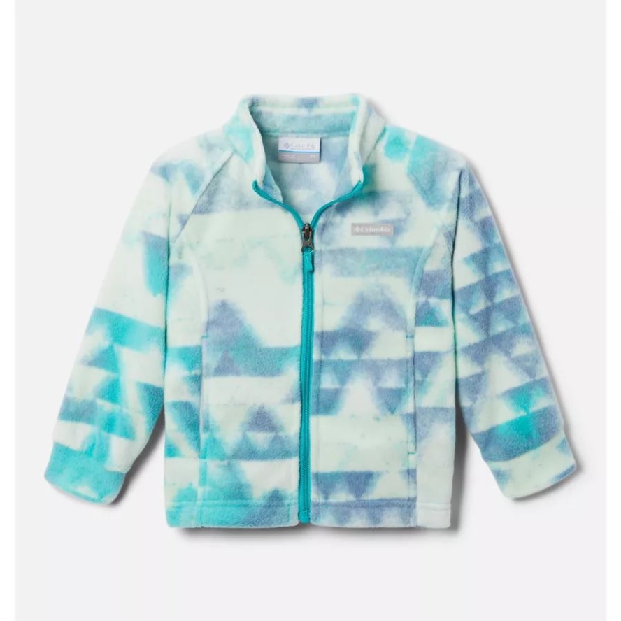 Bright Aqua Distant Peaks Columbia Sale Girls' Toddler Benton Springs II Printed Fleece Jacket
