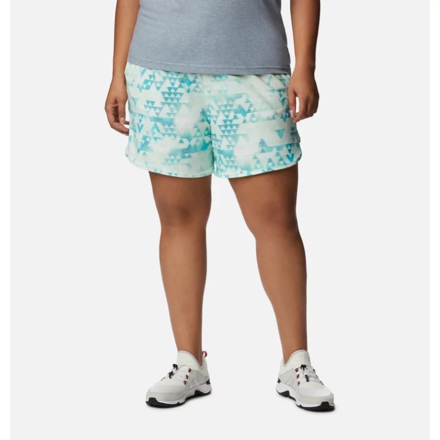Bright Aqua/Distant Peaks Columbia Sale Women's Bogata Bay Stretch Printed Shorts Plus Size