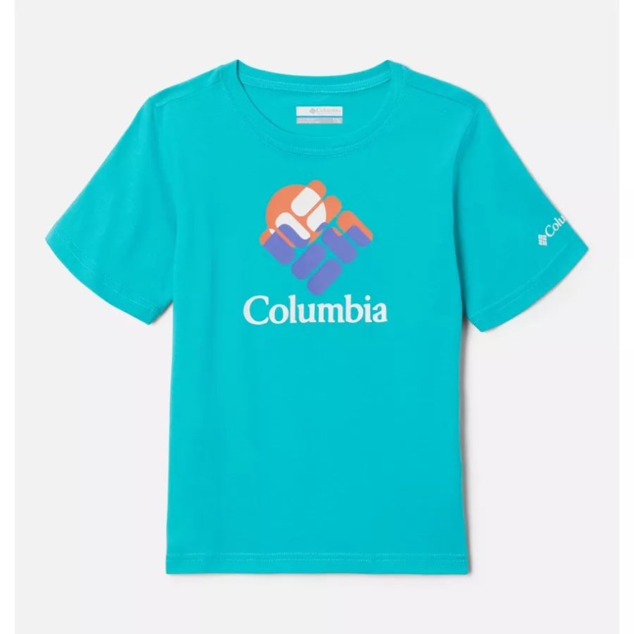 Bright Aqua/Gemscape Graphic Boys' Valley Creek Short Sleeve Graphic T-Shirt Columbia Sale