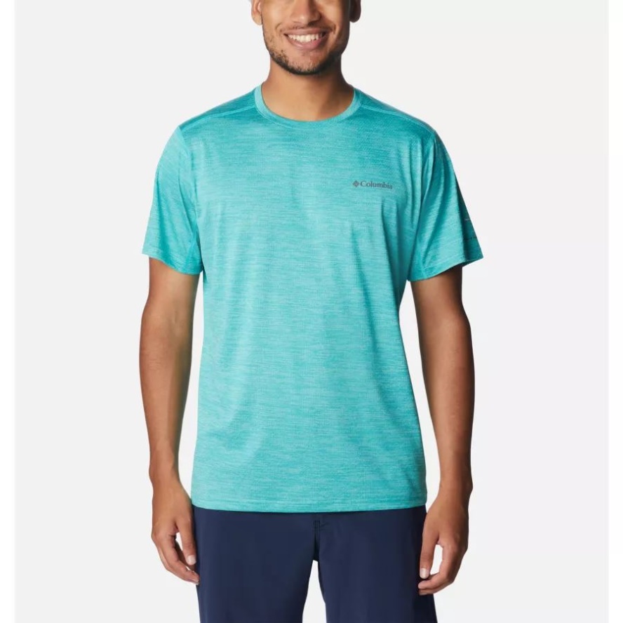 Bright Aqua Heather Men's Alpine Chill Zero Short Sleeve Crew Shirt Columbia Sale