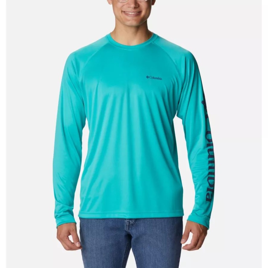 Bright Aqua Men's Fork Stream Long Sleeve Shirt Columbia Sale