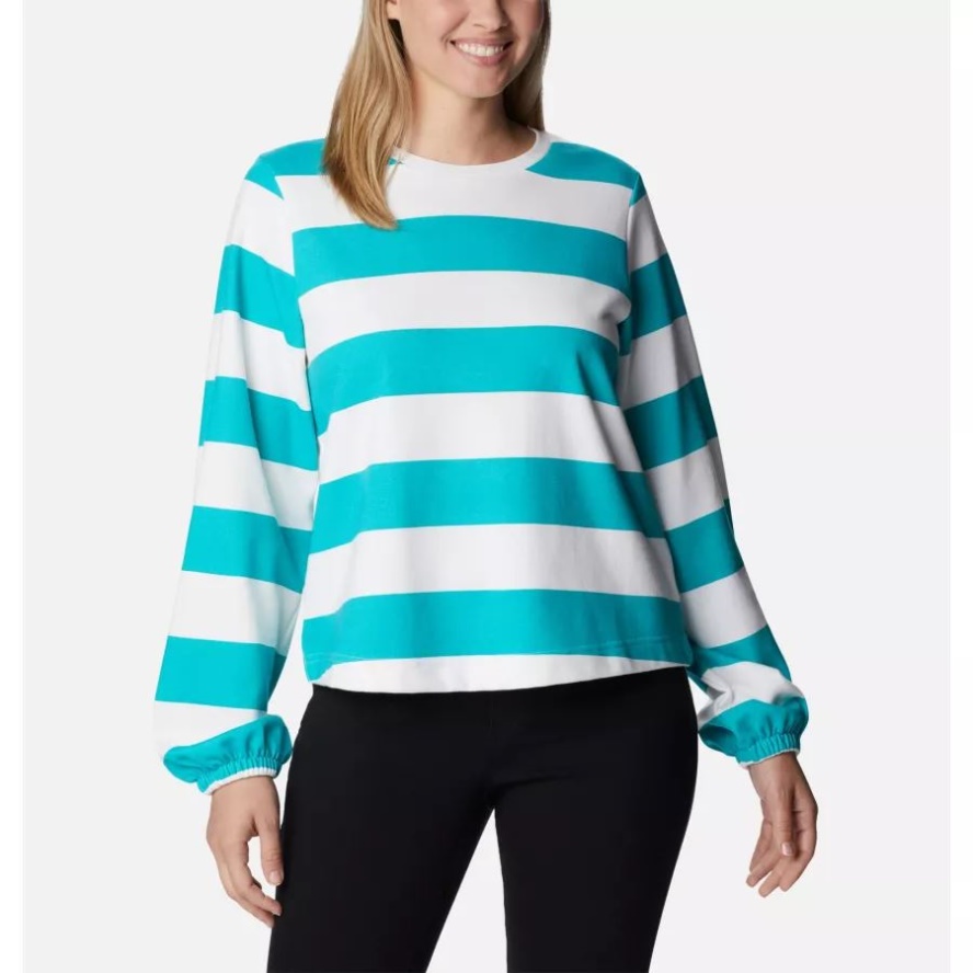 Bright Aqua/Rugby Stripe Women's Columbia Sale Trek French Terry Graphic Crew Columbia Sale