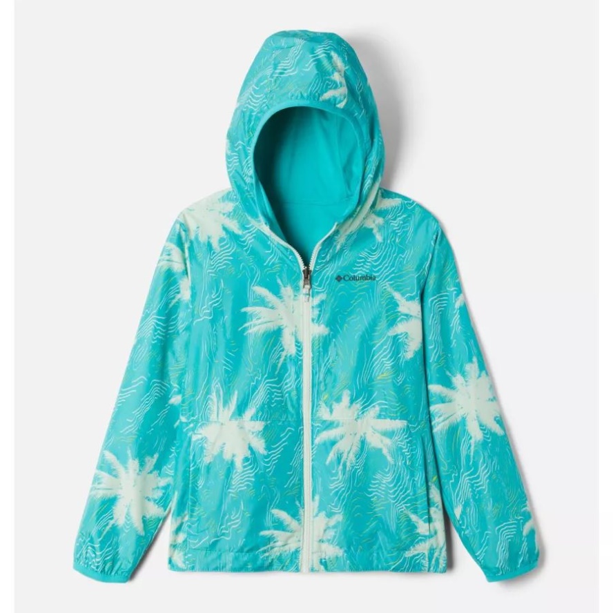 Bright Aqua Topo Palms Columbia Sale Kids' Pixel Grabber Reversible Jacket
