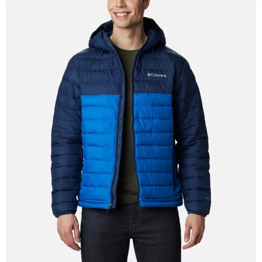 Bright Indigo/Collegiate Navy Columbia Sale Men's Powder Lite Hooded Insulated Jacket