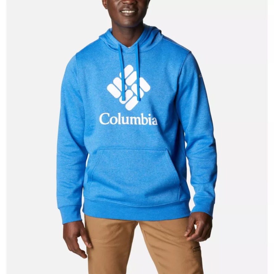 Bright Indigo Hthr/CSC Stacked Logo Men's Columbia Sale Trek Hoodie Columbia Sale